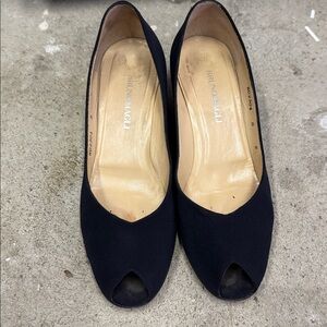 Bruno Magli Black Microfiber Women's Peep Toe Wedge Size 8